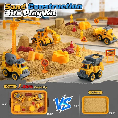 Miniatura 5 de OENUX Juego de construcción de arena, kit de castillo de construcción de playa con arena de juego de 2.2 libras, 4 camiones de construcción
