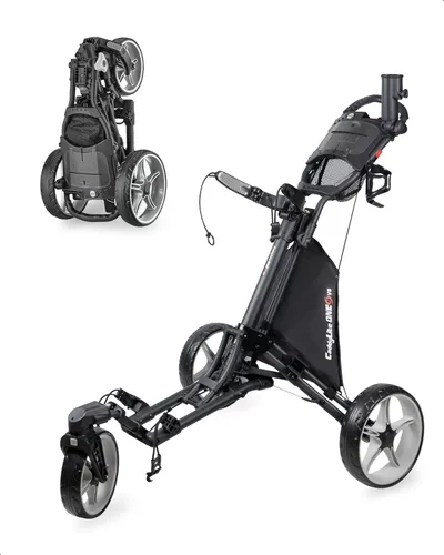 Caddytek CaddyLite ONE-Swivel V8 - Carrito de golf plegable de 3 ruedas con un clic, ligero, con una rueda delantera giratoria de 360°, mango Gris