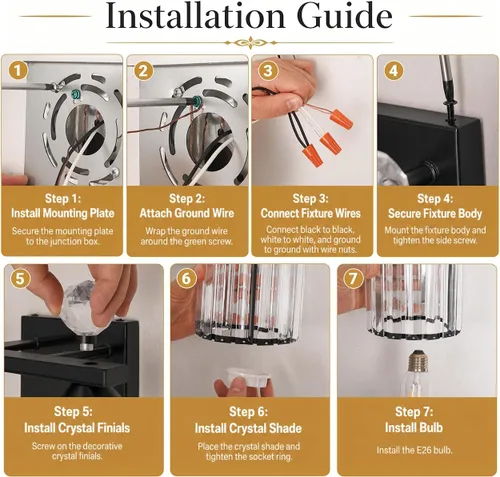 Miniatura 3 de Lxybcce Moderna lámpara de tocador de baño de cristal, 14 pulgadas, 2 luces, accesorios de luz negra sobre el espejo, fácil instalación e