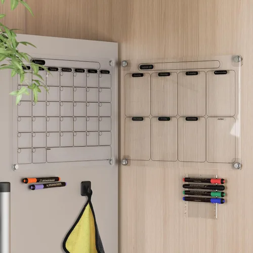 Miniatura 7 de Calendario magnético acrílico de borrado en seco para refrigerador, pizarra blanca transparente en blanco, planificador borrable de 16 x 12 pulgadas