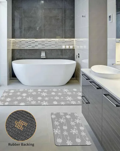 Miniatura 5 de Tapete de baño con diseño de copos de nieve gris para bañera, antideslizante, de secado rápido y absorbente, tierra de diatomeas, para ducha