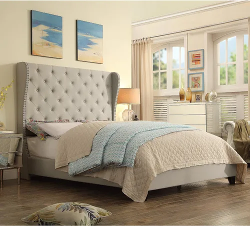 Miniatura 10 de Rosevera Atherine - Marco de cama tapizado de tela con cabecera ajustable, estilo Chesterfield, cabeza enrollada, soporte de listones de madera