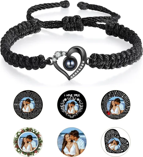 Miniatura 14 de Pulsera con inicial personalizada con imagen en el interior, cuerda de proyección de fotos personalizada para hombres y mujeres, regalo