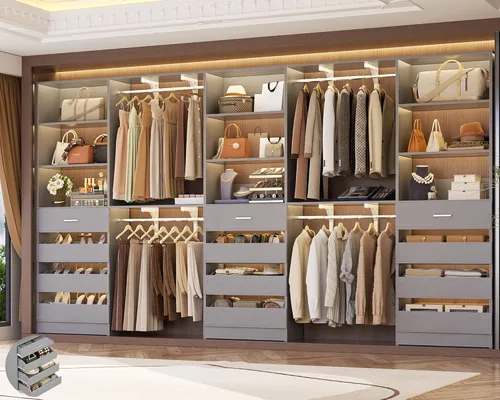 Miniatura 10 de Aheaplus Sistema de Armario con 8 Cajones de Madera, Sistema Organizador de Armario de Madera con Torre, Organizador de Vestidor Perchero de Armario