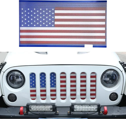 Hooke Road JK Rejilla Frontal de Malla Inserto de Parrilla Pantalla Anti-Insectos Bandera Estadounidense para Jeep Wrangler JK y Unlimited 2007-2018