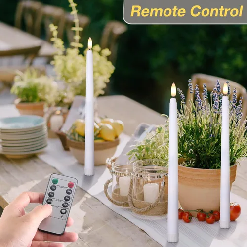 Miniatura 3 de Tuanse Paquete de 20 Velas Cónicas Blancas Sin Llama Parpadeantes a Granel Largas LED de Adviento Candelabros Operadas con Batería con Control Blanco