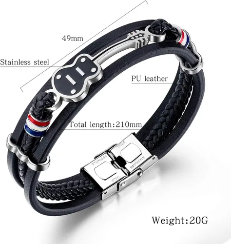 Miniatura 2 de TEMICO Mens Womens Black Leather Cuff Bracelet Multi-Layer Cowhide Handmade Woven Rope Guitar Wristband