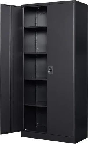 Miniatura 13 de PEUKC Armario de almacenamiento de metal con cerradura, gabinetes de almacenamiento pequeños de acero de 36 pulgadas, 2 estantes ajustables, 2 Negro