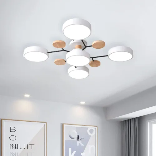 Miniatura 15 de Lámpara de techo LED moderna, lámpara LED regulable de 55 W, lámpara de techo moderna de montaje empotrado, lámpara de techo de madera para sala