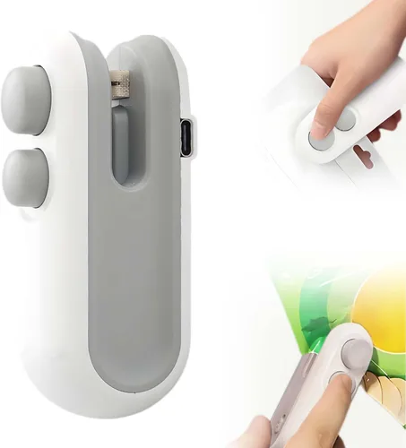 Mini sellador de bolsas, sellador 2 en 1 actualizado 2025 con cortador e imán, sellado térmico de bolsa de chips recargable por USB, máquina Azul