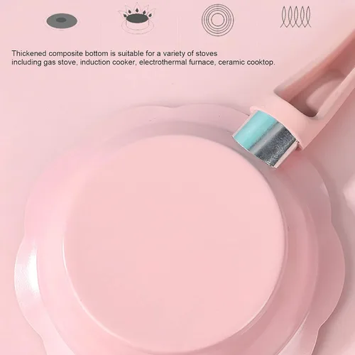 Miniatura 7 de Alvinlite Sartén antiadherente, mini sartén rosa para leche para bebés, juego de utensilios de cocina multifunción con tapa transparente para cocina