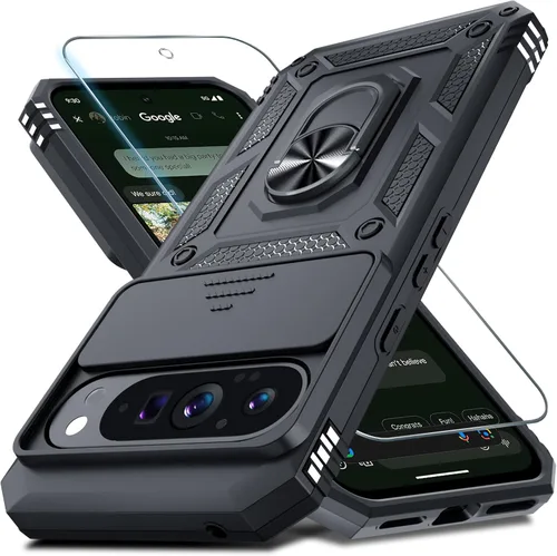Miniatura 47 de Janmitta - Funda compatible con Google Pixel 9 Pro XL con cubierta deslizante para lente de cámara incorporada + protector de pantalla + soporte