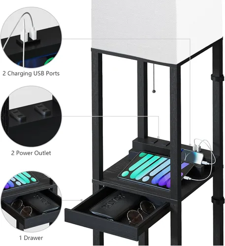 Miniatura 5 de SUNMORY - Lámpara de pie con estantes, lámpara de pie regulable con luz RGB y control por APP, lámpara de pie alta con estantes para sala de estar