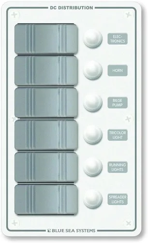 Blue Sea Systems 8273 Contura Resistente al Agua 12V DC Disyuntor Panel, Blanco, 6 Posiciones