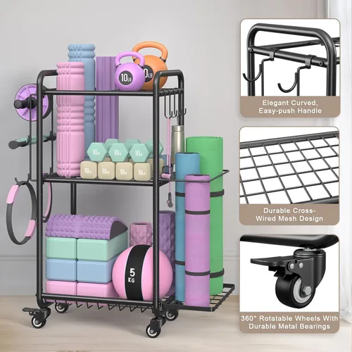 Miniatura 6 de Estante multifuncional de almacenamiento para gimnasio en casa, estante de almacenamiento de esterilla de yoga, estante de pesas para mancuernas