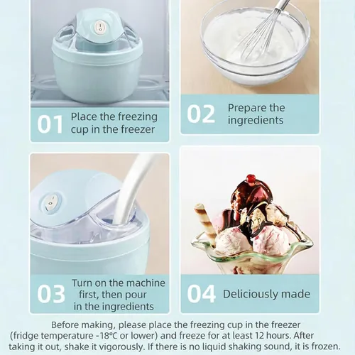 Miniatura 6 de Pequeña máquina de helados para el hogar, máquina de postres de un solo toque, máquina de helados personal de 17 onzas, mini para helados y yogur