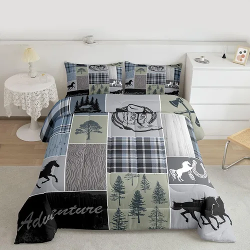 Miniatura 64 de Juego de edredón de oso y ciervo, tamaño individual, ropa de cama de animales salvajes de caza, colcha rústica de cabaña, casa de campo, cuadros