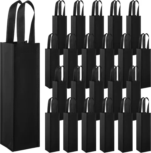 Hoolerry - 36 bolsas de vino individuales de tela de Navidad, bolsas de regalo reutilizables, soporte para botellas no tejidas a granel con asas