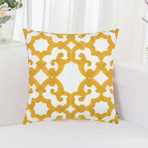 Miniatura 37 de HWY 50 - Fundas decorativas de almohada de 18 x 18 pulgadas en amarillo mostaza, funda de cojín bordada de algodón moderna de estilo rústico