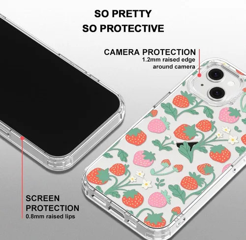 Miniatura 5 de MOSNOVO Funda para iPhone 13/14, grado militar, probada en caídas de 6.6 pies, transparente con diseño de jardín de fresas Claro - Jardín de fresas