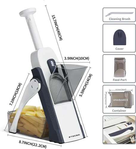 Miniatura 4 de [5 en 1] Cortadora de mandolina para cocina y picadora de verduras segura y rebanadora de mandolina ajustable, no se puede quitar, la mandolina Azul