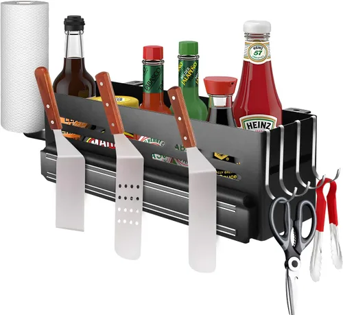 Organizador de parrilla para parrilla Blackstone de 28/36 pulgadas, soporte para accesorios de barbacoa con tira magnética y soporte para toallas de