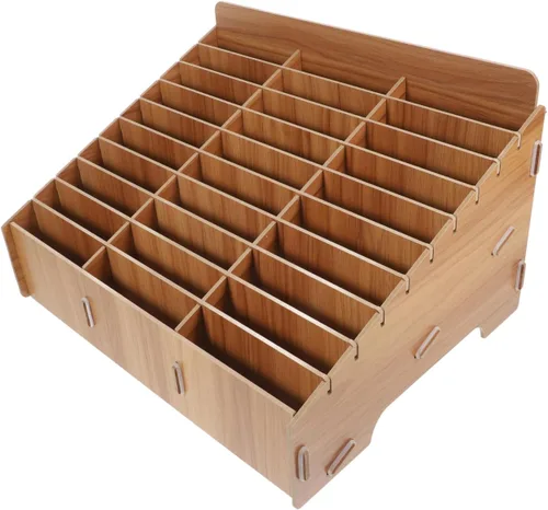 Ciieeo Organizador de escritorio de madera, caja de almacenamiento para teléfono, 30 rejillas, compartimento para el aula, organizador de escritorio