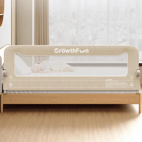 Miniatura 8 de Barandilla de cama plegable para niños pequeños, estructura reforzada de acero al carbono de 47 pulgadas y conectores, tela catiónica transpirable