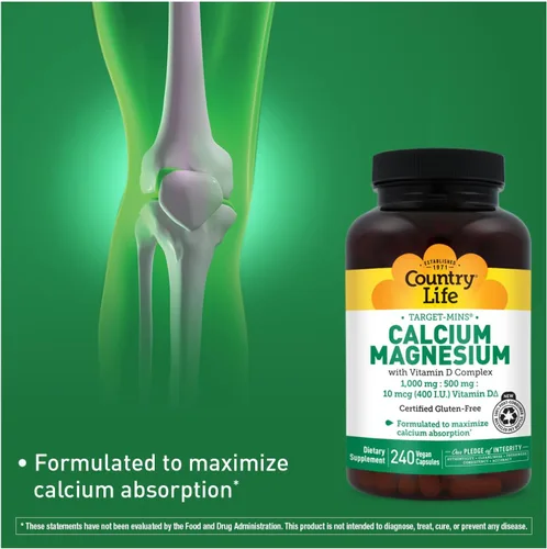 Miniatura 4 de Country Life Target-Mins - Calcio y magnesio con complejo de vitamina D, 1000 mg/500 mg/10 mcg, 240 cápsulas veganas, certificado sin gluten