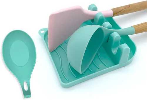 Miniatura 8 de Paquete de 2 cucharas para múltiples utensilios con almohadilla de goteo, antideslizante, resistente al calor, soporte para cuchara de cocina