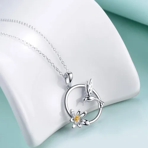 Miniatura 3 de WINNICACA Collar de plata de ley para mujeres y adolescentes diseño de colibrí de loto regalo de cumpleaños
