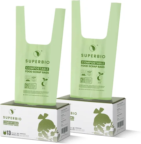 Miniatura 12 de SUPERBIO Bolsas Compostables para Restos de Comida con Asa de Corbata de 1.6 Galones Para Contenedor de Compost de Encimera, Bolsas Pequeñas de 50