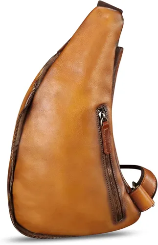 Miniatura 7 de Bolso de cuero genuino para mujeres y hombres, mochila de cuero retro para el pecho, bolso cruzado