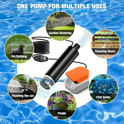 Miniatura 8 de Bomba de agua sumergible para batería Dewalt de 18 V, 20 V, 60 V, 635 GPH 100 W, inalámbrica, alimentada por batería, para tina, estanque, jardín