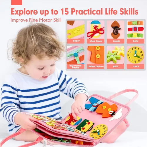 Miniatura 3 de Tablero de actividades Montessori para niñas de 2 años, regalo de cumpleaños, actividades 7 en 1 para aprendizaje preescolar, con habilidades