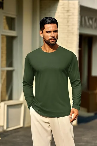 Miniatura 8 de Cotrasen - Camisetas básicas de manga larga para hombre, de algodón, con cuello redondo, transpirables, suaves y casuales