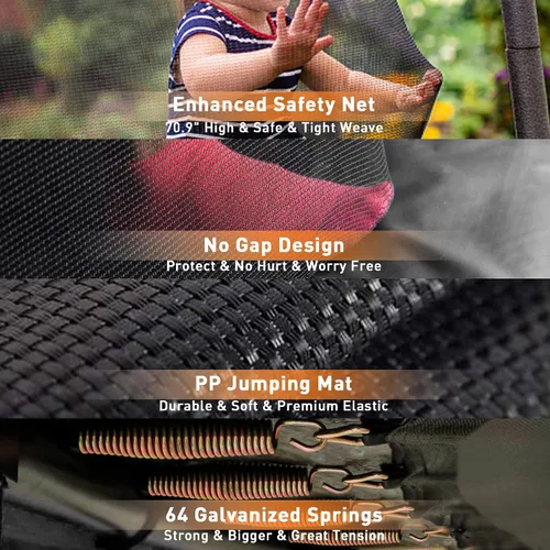 Miniatura 3 de Trámpolines de 1500 libras 8 10 12 14 15 16 pies para niños y adultos con red de protección, estacas para viento, aro de baloncesto, trámpolines