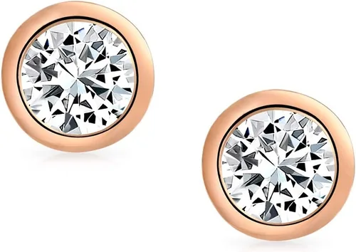 Miniatura 2 de Minimalist .75CT Tiny Round Bezel Solitaire AAA CZ Stud Earrings For Women .925 Sterling Silver Birth Month Colors 6MM