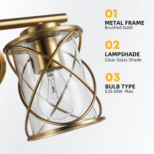 Miniatura 4 de mavcadonf Luces de Tocador de Baño de 2 Luces, Lámparas de Baño sobre el Espejo, Luz de Tocador Dorado Cepillado, Luces de Pared de Estilo Rústico