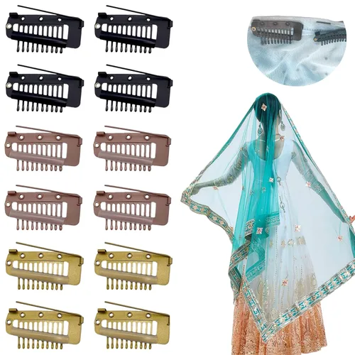 Miniatura 7 de Clips Dupatta grandes y resistentes, clips para peluca, clip de velo para iglesia blanca, chunni dupatta pines para cabeza novias cortas