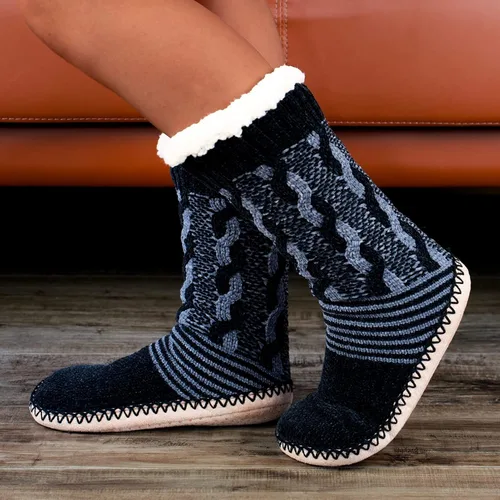 Miniatura 2 de Pantuflas de sherpa para mujer botines cálidos y acogedores para interiores calcetines suaves y peludos para casa parte inferior antideslizante