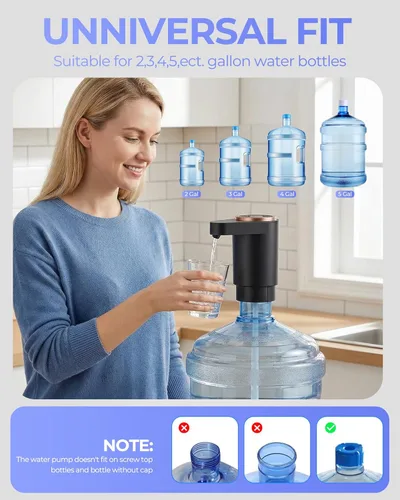 Miniatura 5 de Bomba de botella de agua, dispensador de agua eléctrico portátil para botellas de 5 galones, carga USB, interruptor automático, batería recargable