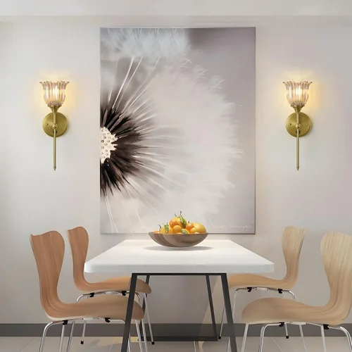 Miniatura 2 de Juego de 2 apliques de pared modernos con pantalla de cristal de flor ámbar, accesorios de luz de pared de tocador de baño de mediados de siglo