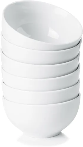 WishDeco Juego de 6 cuencos pequeños de cerámica para postres de 10 onzas, fruteros blancos de 4.5 pulgadas, cuenco de porcelana para helados,