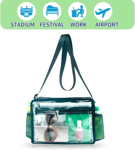 Miniatura 5 de Metaverse Bolsa cruzada transparente de doble bolsillo aprobada por el estadio, bolsa de mensajero transparente para hombres y mujeres, trabajo