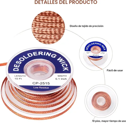 Miniatura 2 de Pasta de flujo de soldadura y trenzado de mecha de soldadura, flujo de soldadura sin limpieza (10cc) Herramienta de eliminación de soldadura