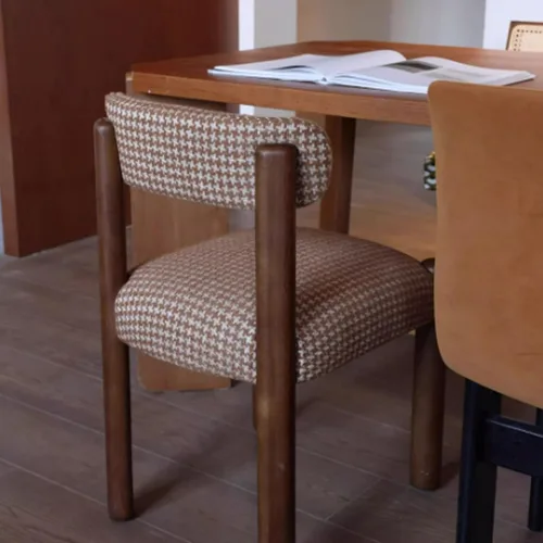 Miniatura 9 de Silla de cocina tapizada de lino, sillas de comedor retro con patas de madera, silla de asientos acolchados para comedor, dormitorio, sala de estar