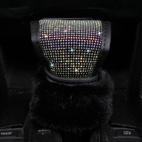 Miniatura 4 de Funda de felpa para pomo de palanca de cambios automática con purpurina de cristal brillante y diamantes de imitación para niñas y damas, ajuste