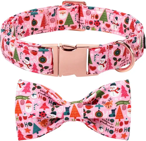 Miniatura 10 de Lionet Paws Collar navideño para perro y gato con corbatín, suave y cómodo, collar ajustable