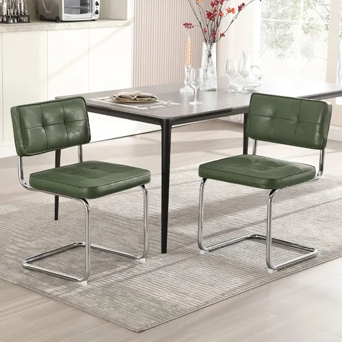 Miniatura 21 de Zesthouse Juego de 2 sillas de comedor de metal industrial, sillas de cocina tapizadas de cuero sintético con base de metal negro, para cocina